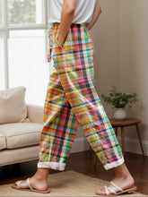 Tied Contrast Plaid Pants with Pockets Styl A OutfitFlow
